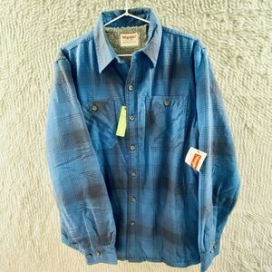 Wrangler Authentics Men’s Long Sleeve Sherpa Lined Flannel Shirt Jacket Blue S